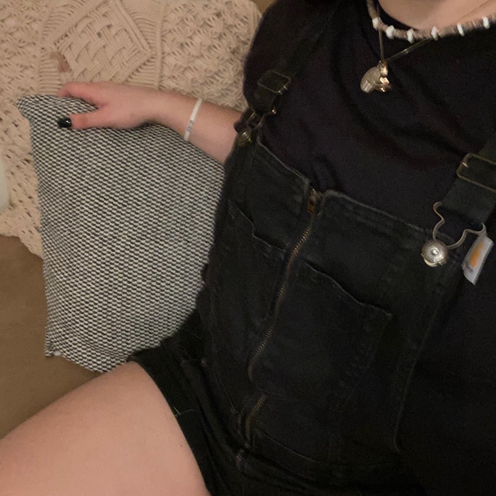 Black denim overalls